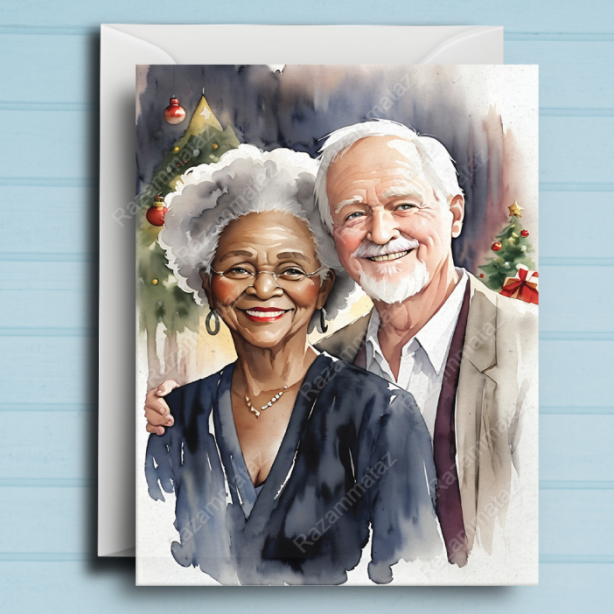 Interracial Couple P Christmas Card